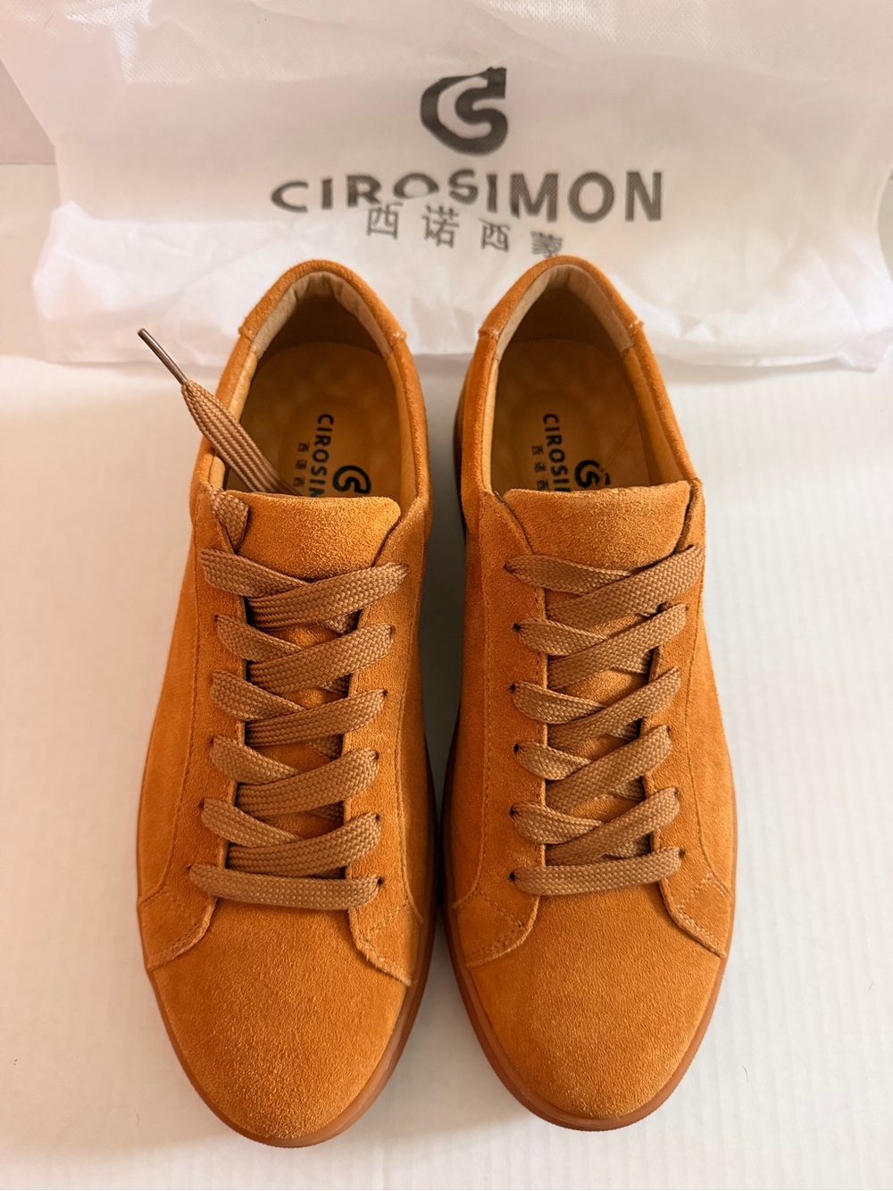 CIROSIMON Men’s Suede Lace-Up Sneakers in Tan Brown Size 9